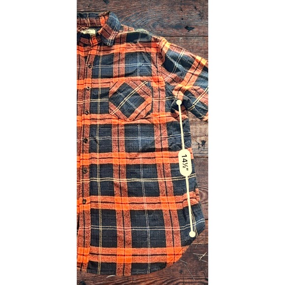 MEN’S-Stein Mart-Orange and Blue Flannel Button Down-Size US L - Picture 6 of 12